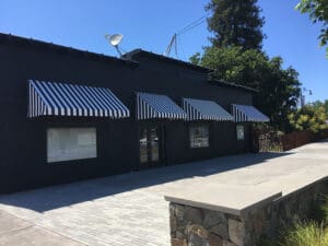 Custom black and white striped awning