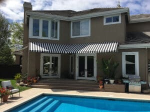 Custom black and white striped awning