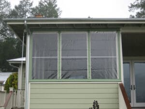 Custom vertical curtain over windows on a home