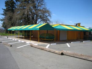 Custom green and yellow awning